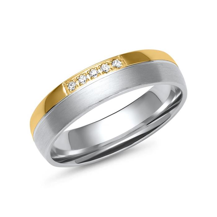 Wedding rings in white and yellow gold with 5 diamonds