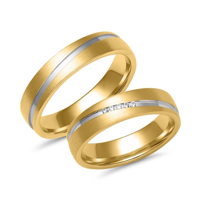 Wedding rings in yellow and white gold with 5 diamonds