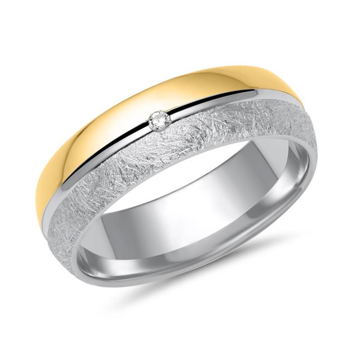 Wedding rings in white and yellow gold with diamond