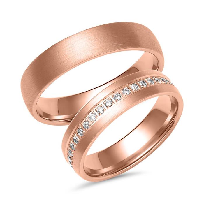 Rose gold wedding rings with 38 diamonds