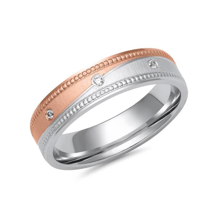 Eheringe aus Weiß- und Roségold mit 3 Diamanten