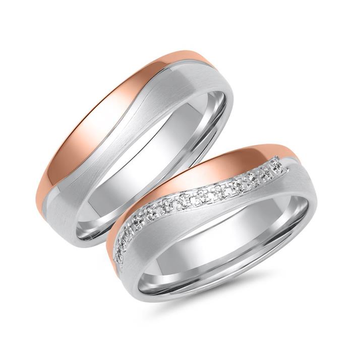 Wedding rings in white and rose gold with 13 brilliants