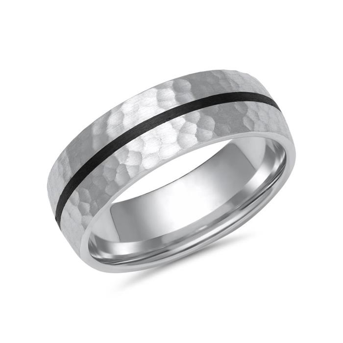 White gold or platinum wedding rings with carbon