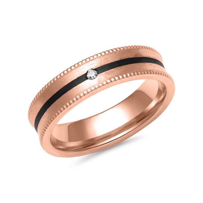 Wedding rings in rose gold and carbon with diamond