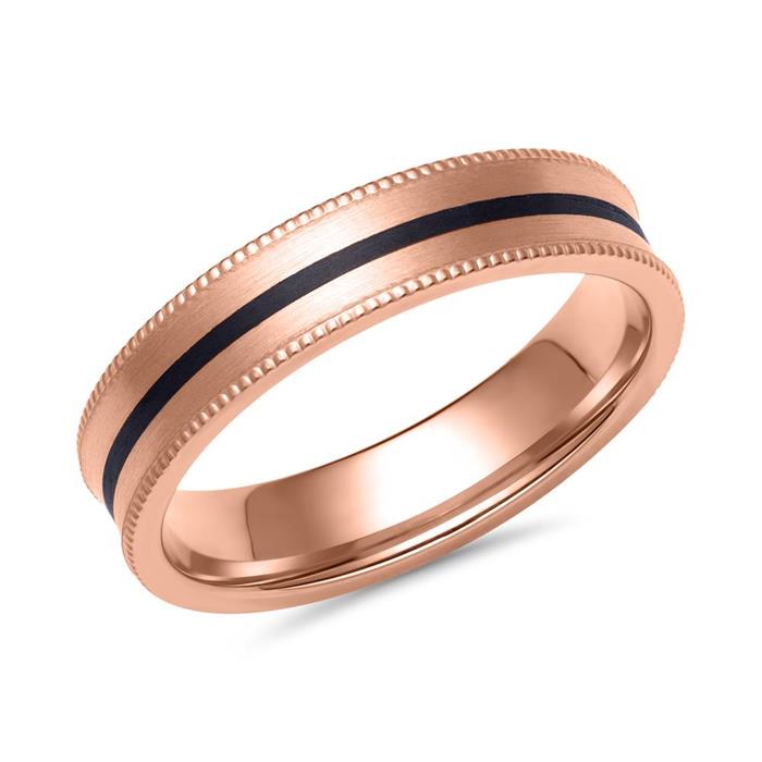 Wedding rings in rose gold and carbon with diamond