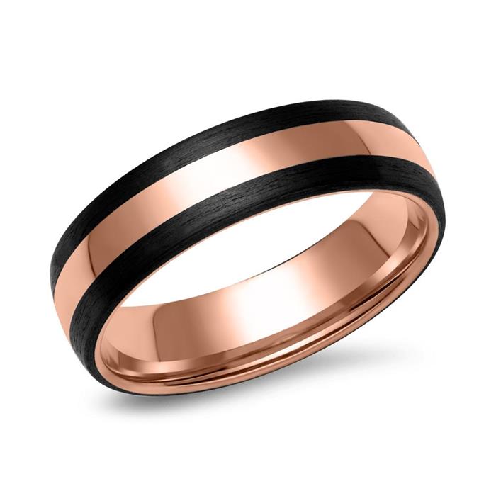 Rose gold and carbon wedding rings with 5 diamonds