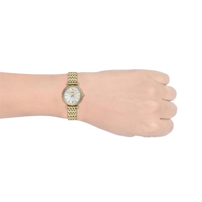 Carlie mini dames parelmoer horloge, roestvrij staal, IP goud