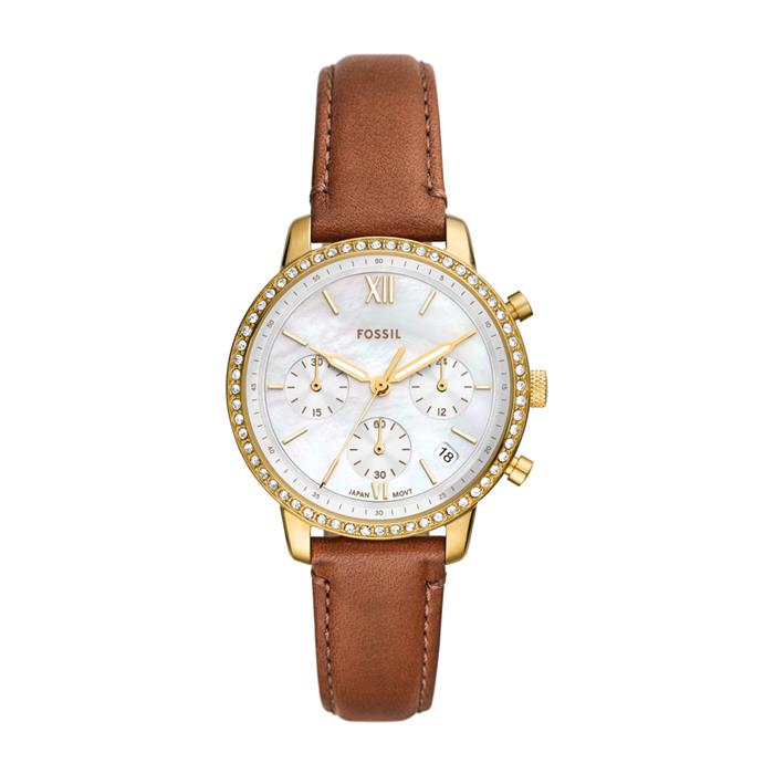 Damen Chronograph Neutra aus Leder, Edelstahl, IP Gold