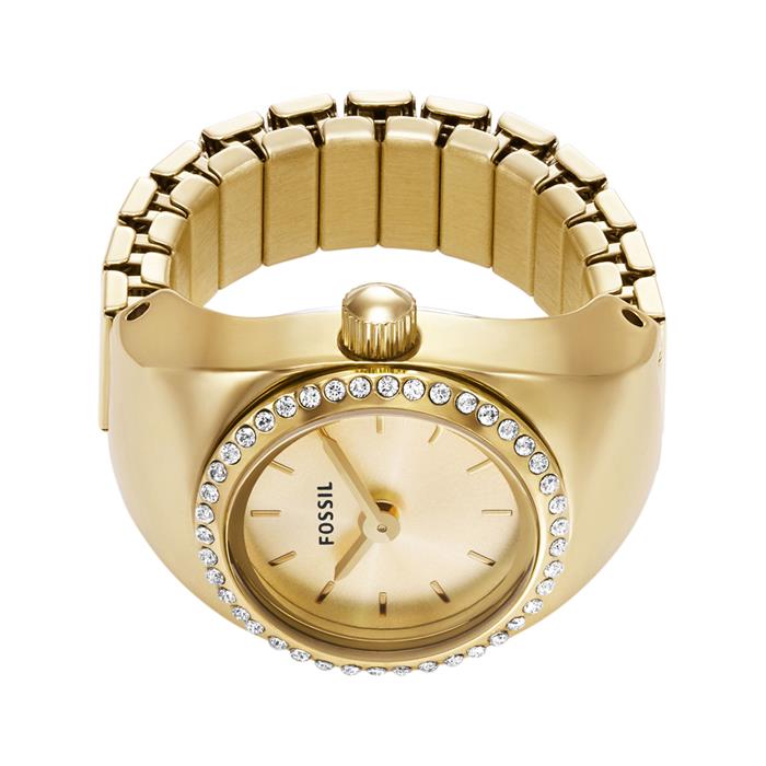 Gold-plated ring watch for ladies with quartz movement, stainless steel
