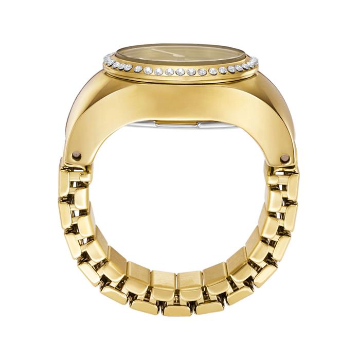 Reloj con anillo para mujer, chapado en oro, con movimiento de cuarzo, acero inoxidable