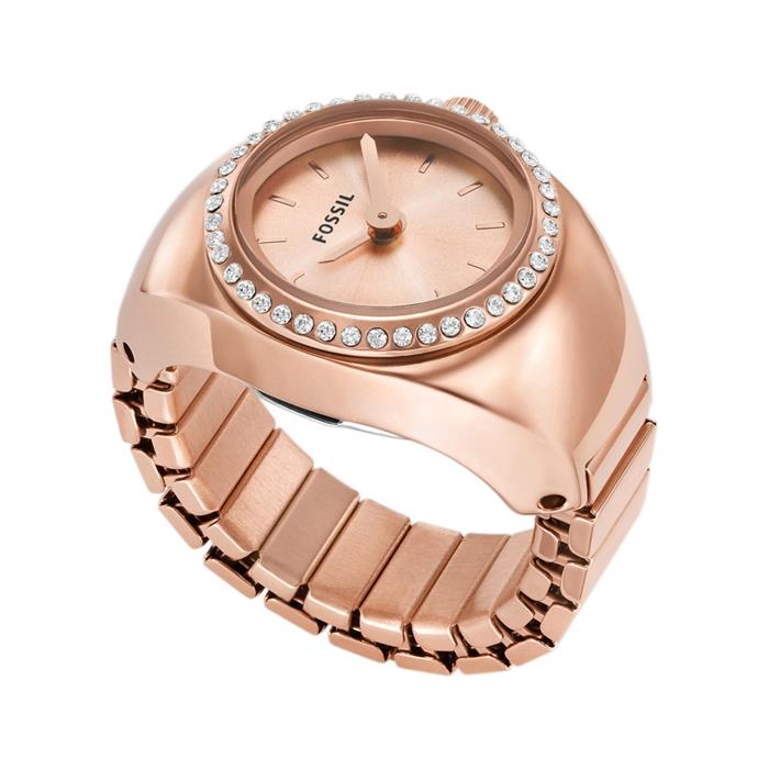 Reloj con anillo para mujer en acero inoxidable con movimiento de cuarzo, IP rosé