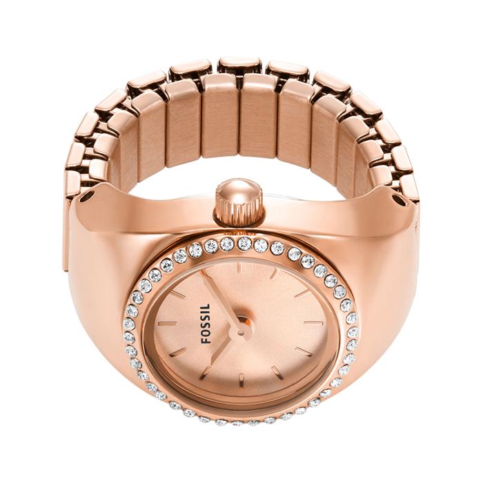 Ladies ring watch in stainless steel with quartz movement, IP rosé
