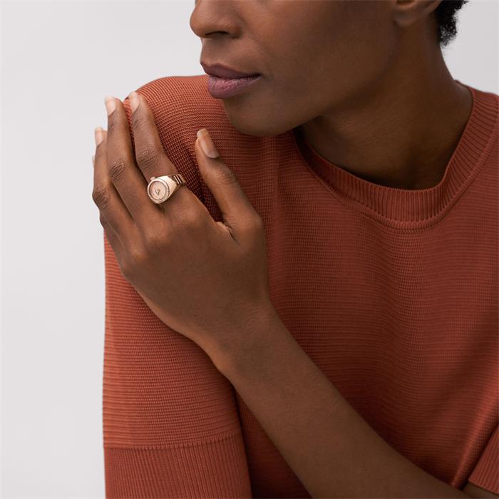 Reloj con anillo para mujer en acero inoxidable con movimiento de cuarzo, IP rosé
