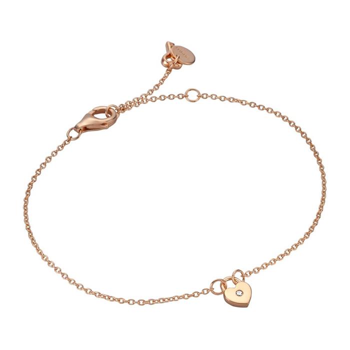 Bracelet heart lock for ladies in 925 silver, ros&#xE9;