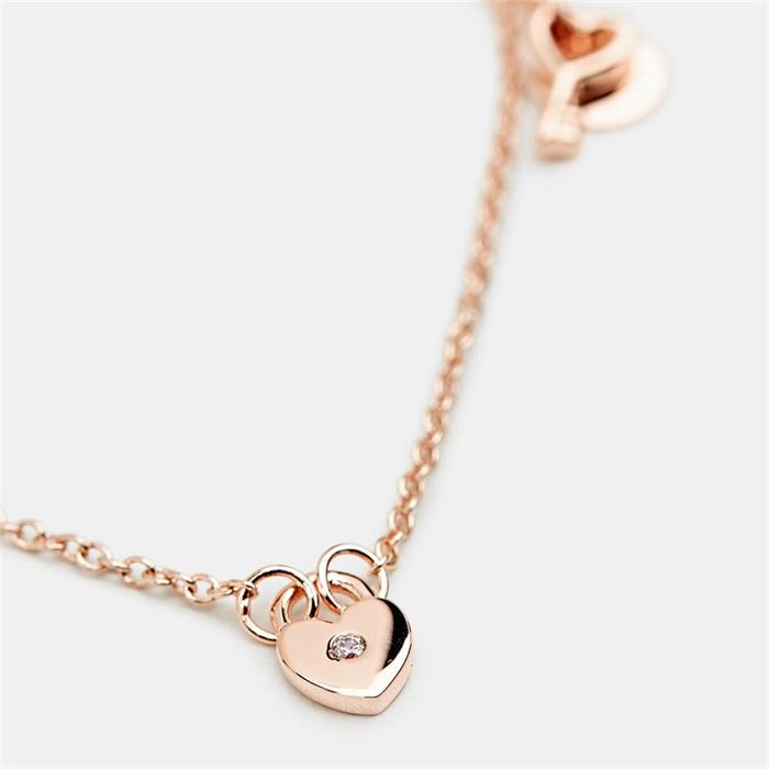 Bracelet heart lock for ladies in 925 silver, rosé
