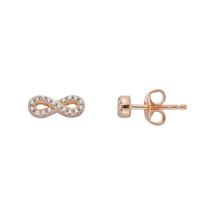 Infinity stud earrings in sterling silver, cubic zirconia, rosé