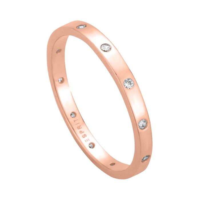 Ladies ring in rose gold-plated sterling silver, cubic zirconia