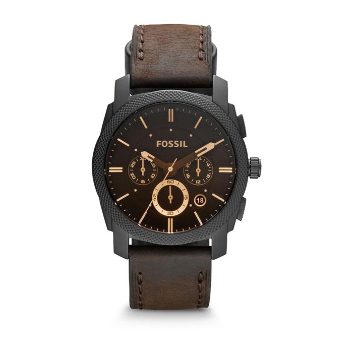 Men's watch machine with leather strap, brown