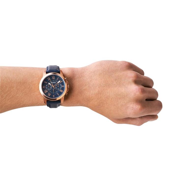 Men's watch blue leather pink gold