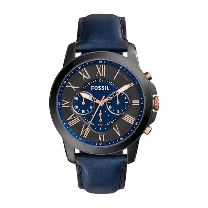Mens Chronograph Grant With Dark Blue Leather Strap