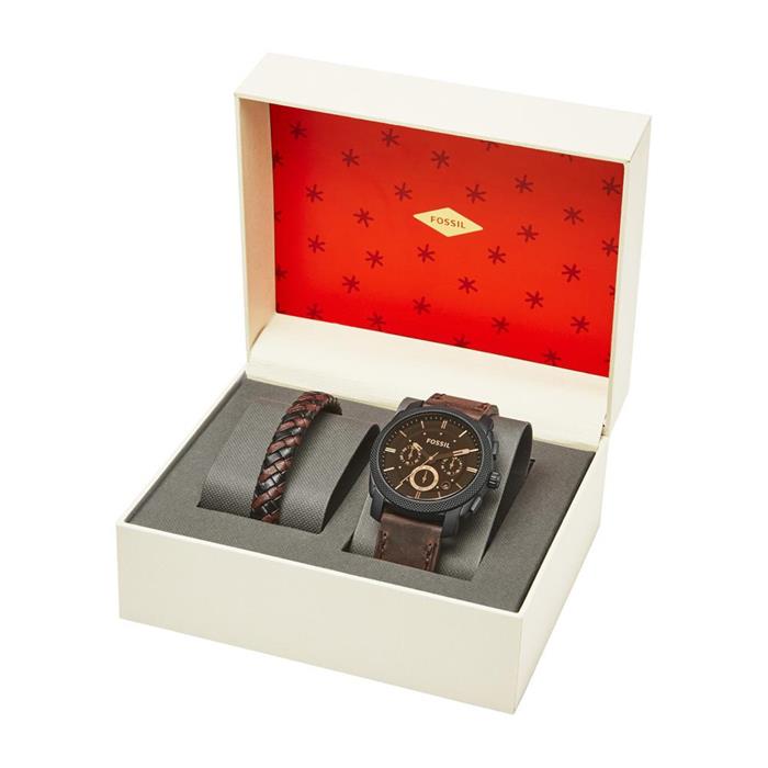 Men's chronograph machine and leather strap set