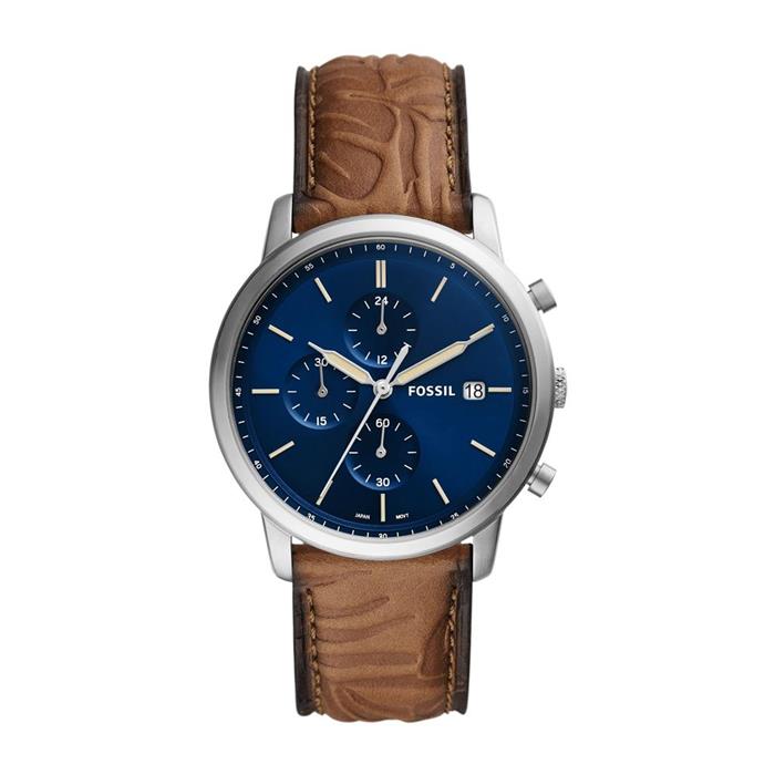 Men's minimalist chronograph in stainless steel and leather