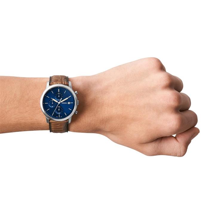 Men's minimalist chronograph in stainless steel and leather