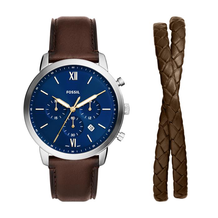 Men's neutra jewellery set with watch and leather strap