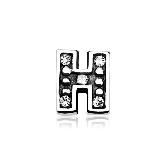Floating Charm H Sterling Silver Zirconia