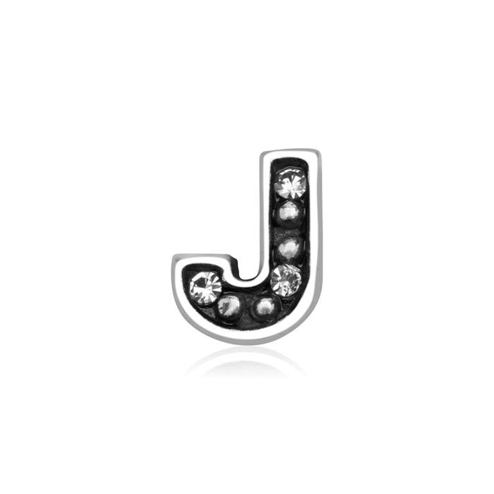 Floating charm J sterling silver zirconia