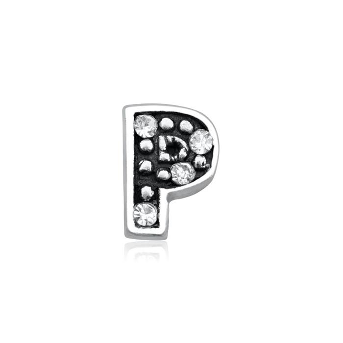 Sterling silver letters charm P with zirconia