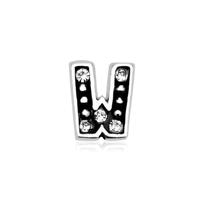 Charm letter W sterling silver zirconia