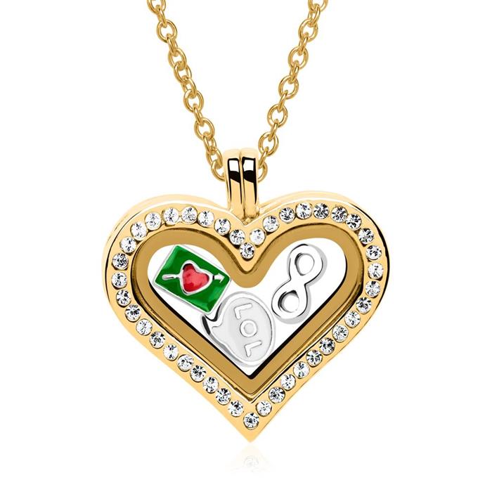 Hart locket charms zilver goud set