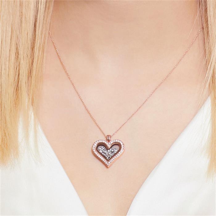 Set hart locket charms zilver ros&#xE9;