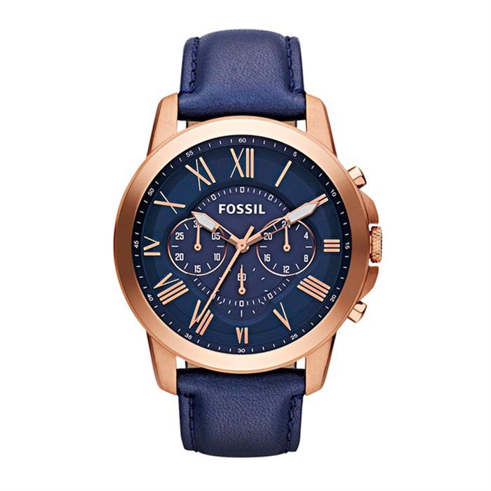 Men's watch blue leather pink gold