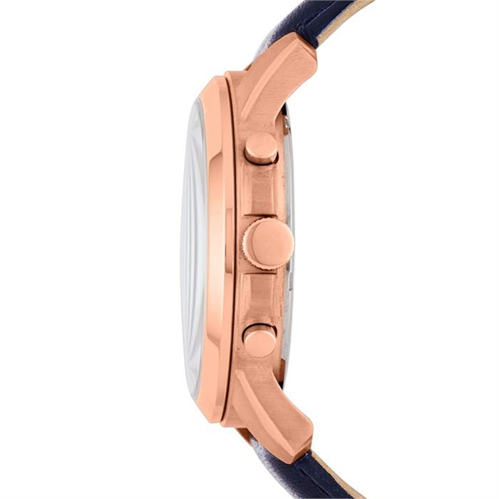 Men's watch blue leather pink gold