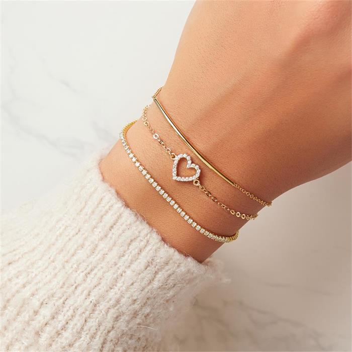 Pulsera de mujer corazón en oro 14 quilates con circonita cúbica