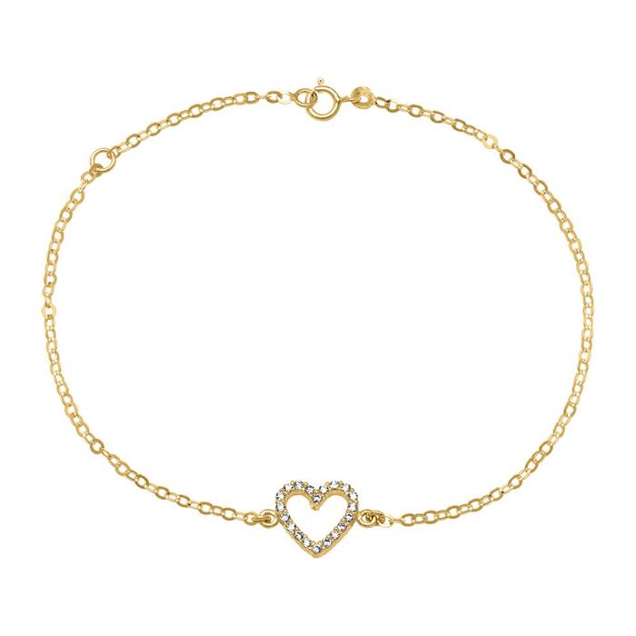 Ladies bracelet heart made of 585 gold with zirconia