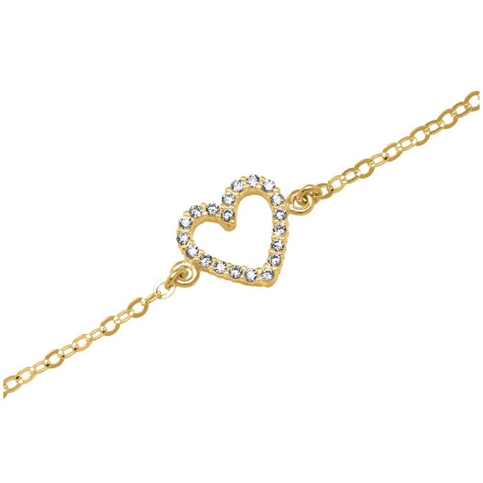 Pulsera de mujer corazón en oro 14 quilates con circonita cúbica