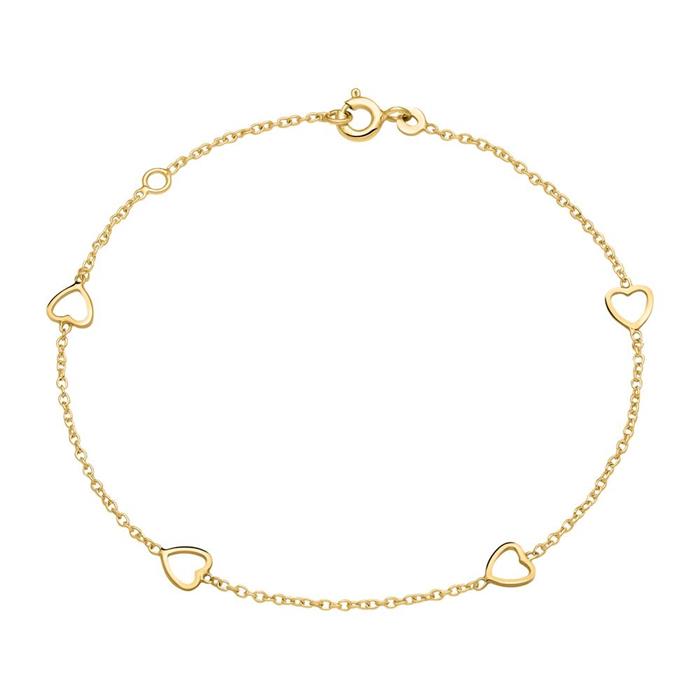 Pulsera corazón para mujer en oro 14 quilates