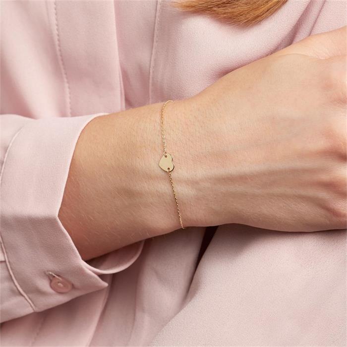 Pulsera de mujer con grabado de corazón en oro de 9 quilates