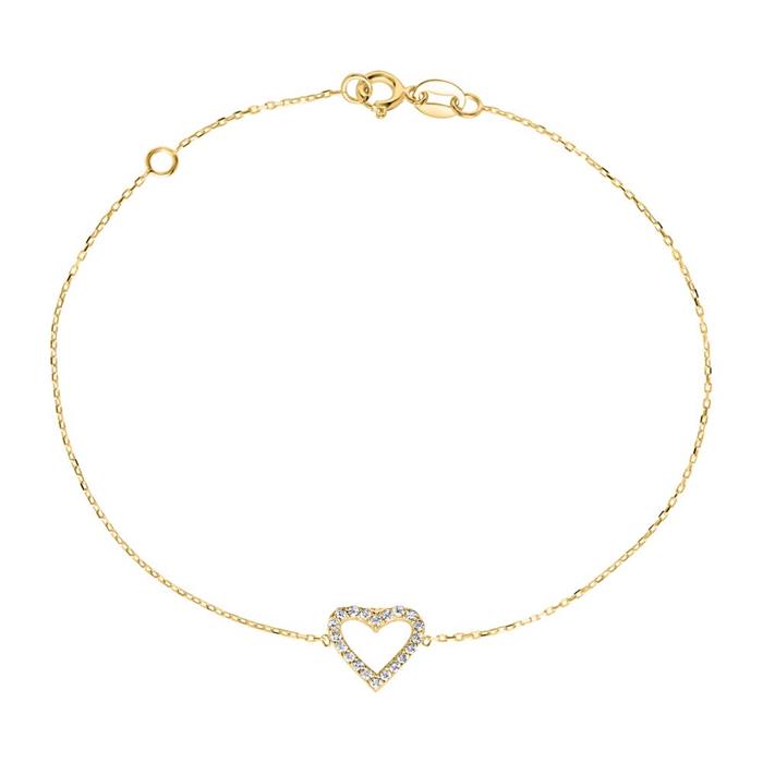 9K gold ladies heart bracelet with zirconia