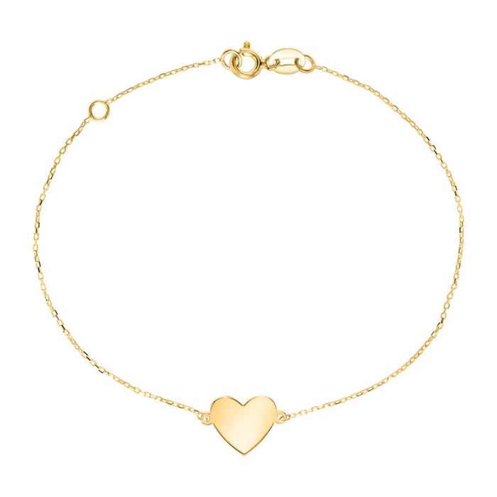 Bracelet heart for ladies in 9K gold, engravable
