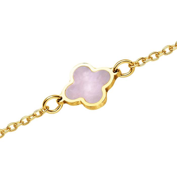 14K gold bracelet for ladies with mother-of-pearl flowers