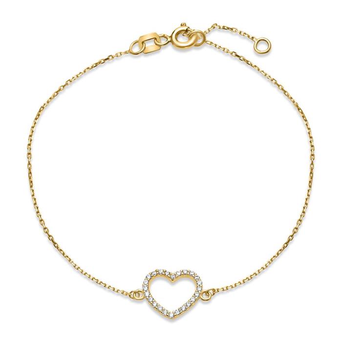 Herzarmband für Damen aus 9K Gold mit Zirkonia