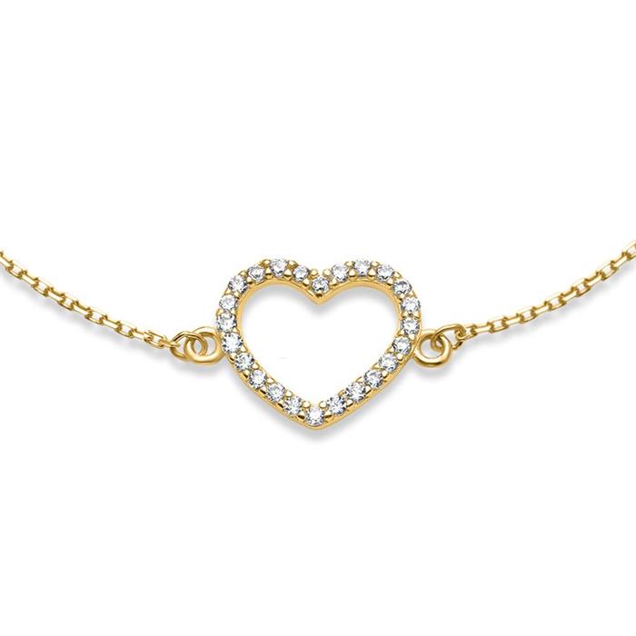 Ladies heart bracelet in 9K gold with cubic zirconia