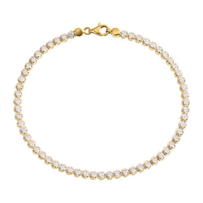 Pulsera tenis de oro amarillo 14 quilates con circonitas blancas