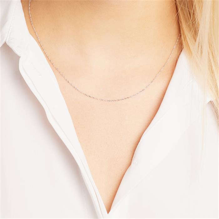 Shiny singapore necklace in 9ct white gold