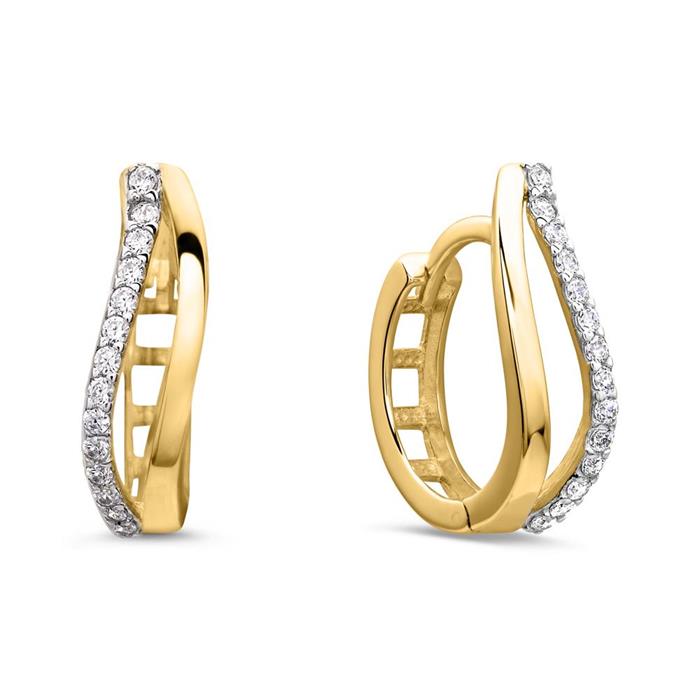 Polished gold earrings: 8ct yellow gold zirconia