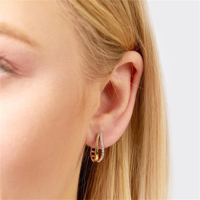 Polished gold earrings: 8ct yellow gold zirconia
